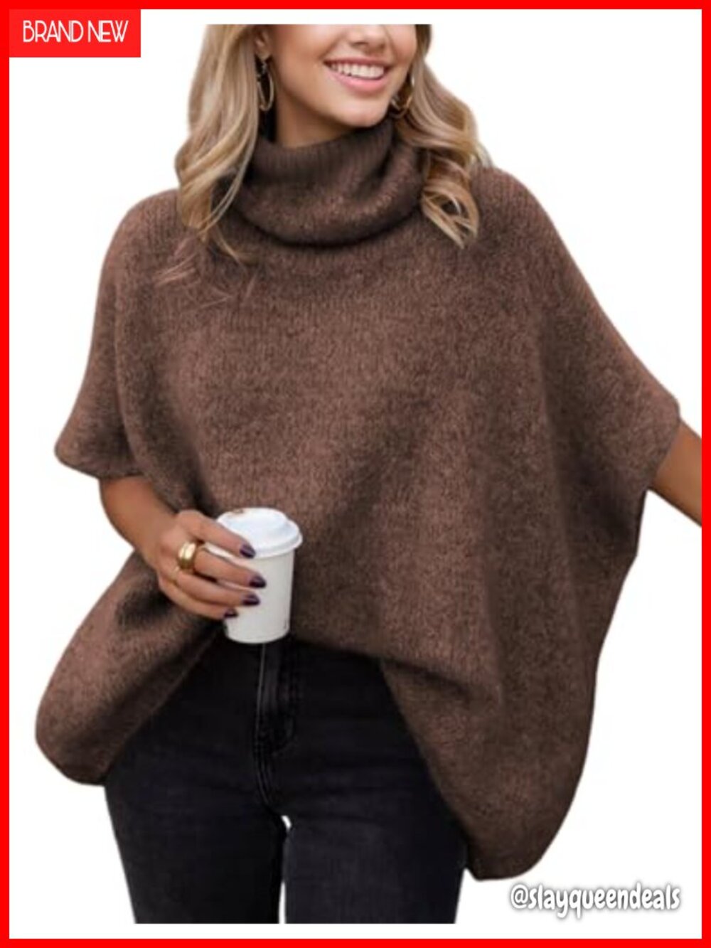 Oversized Turtleneck Batwing Sleeve Knit Sweater Pullover